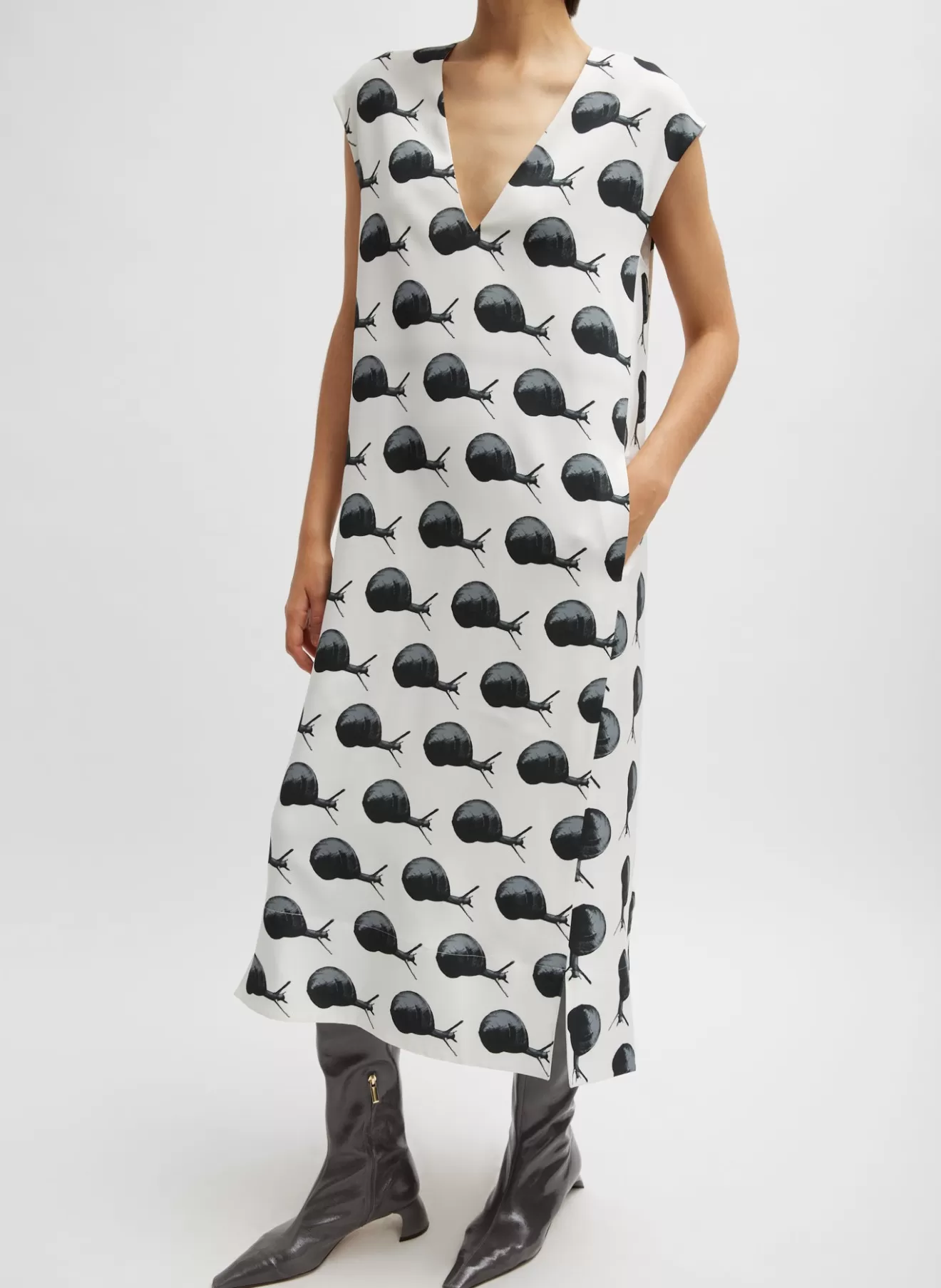 Flash Sale Gary Print On Stretch Crepe V-Neck Easy Dress Dresses