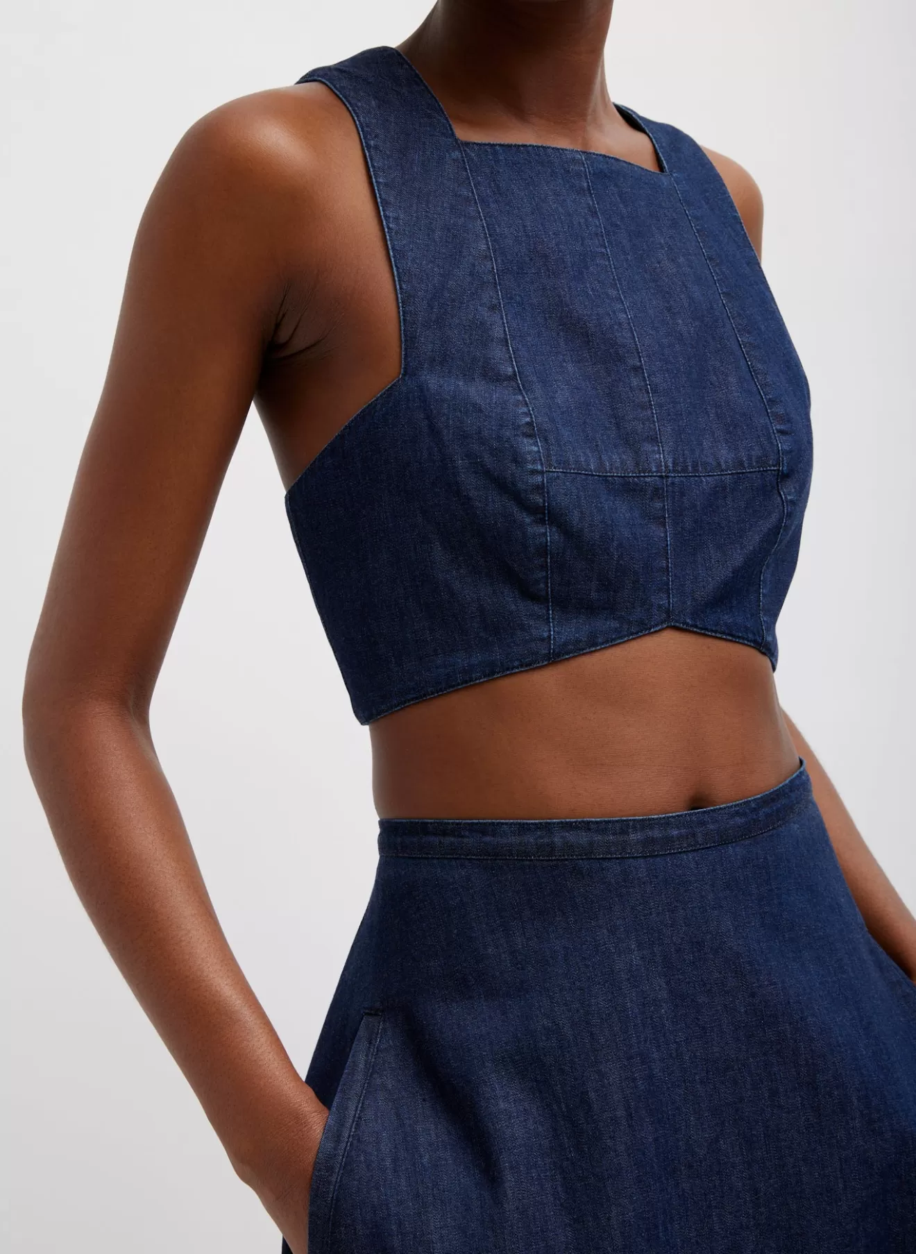 Store Summer Denim Square Neck Cropped Top Denim | Tops