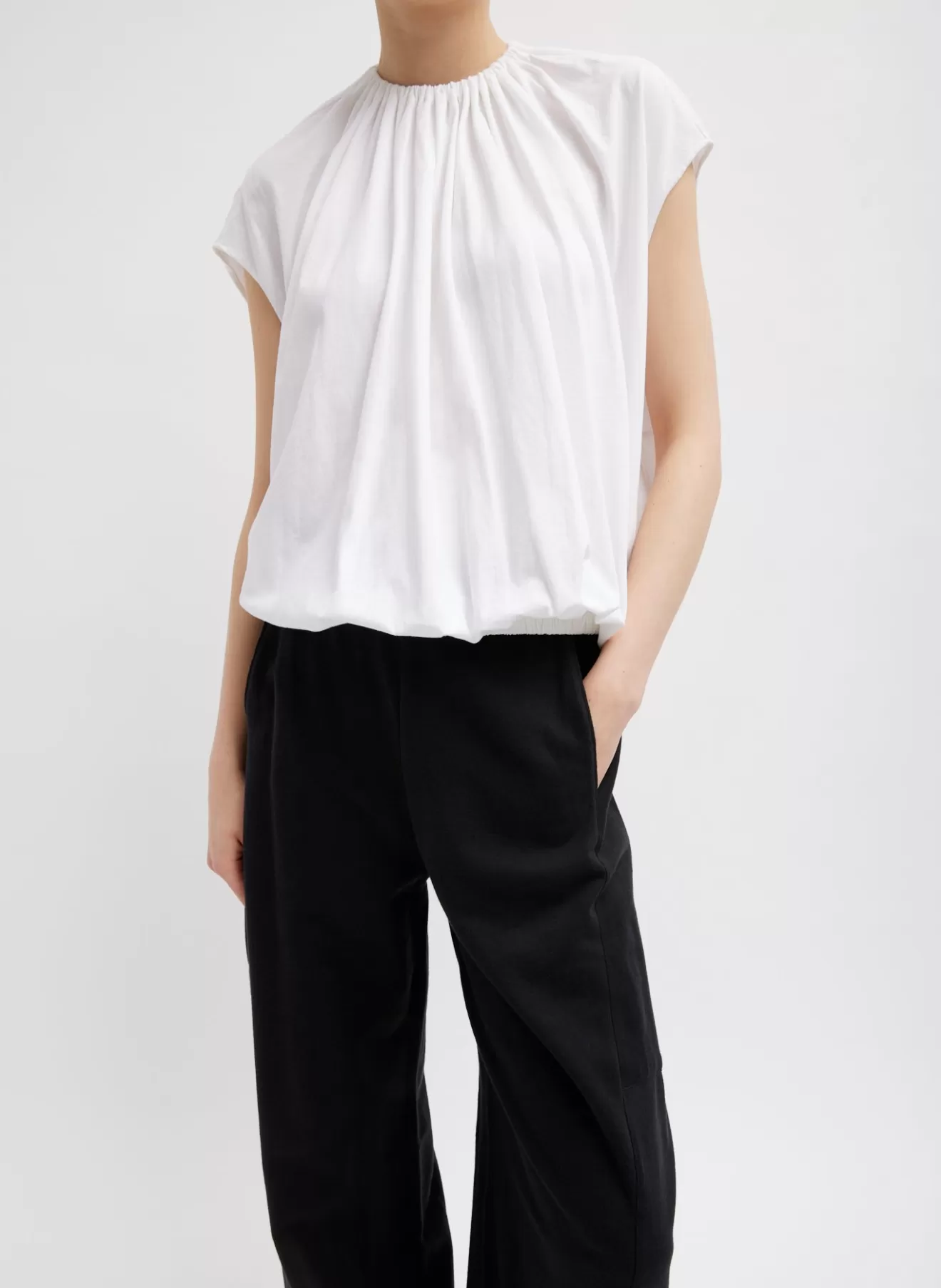 Online T-Shirting Shirred Neck Circular Top Tops